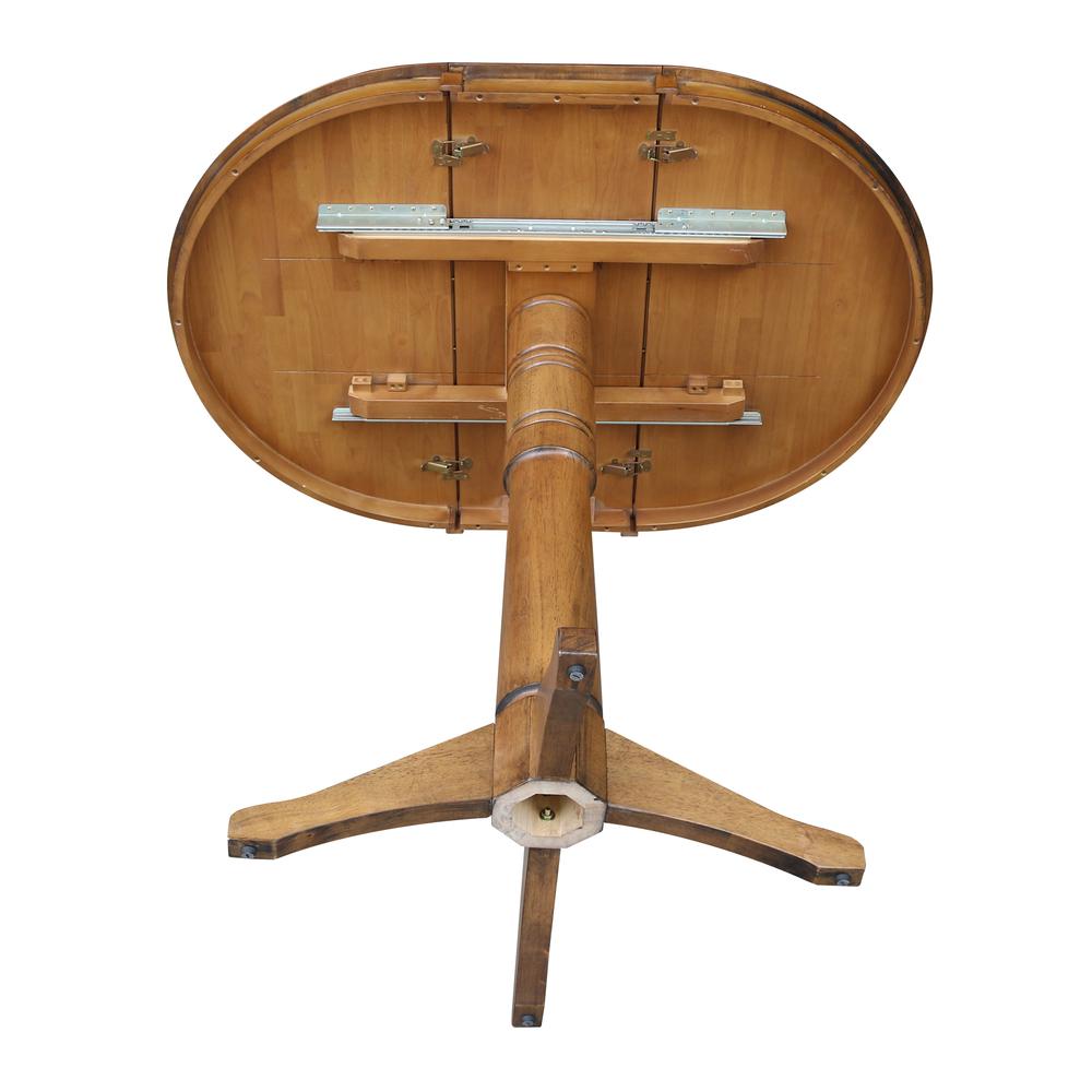 36" Round Top Pedestal Table With 12" Leaf - 28.9"H - Dining Height, Pecan. Picture 56
