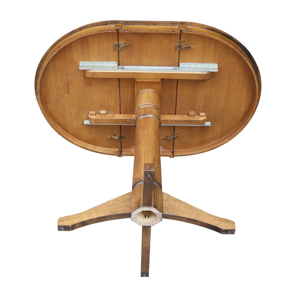 36" Round Top Pedestal Table With 12" Leaf - 28.9"H - Dining Height, Pecan. Picture 49