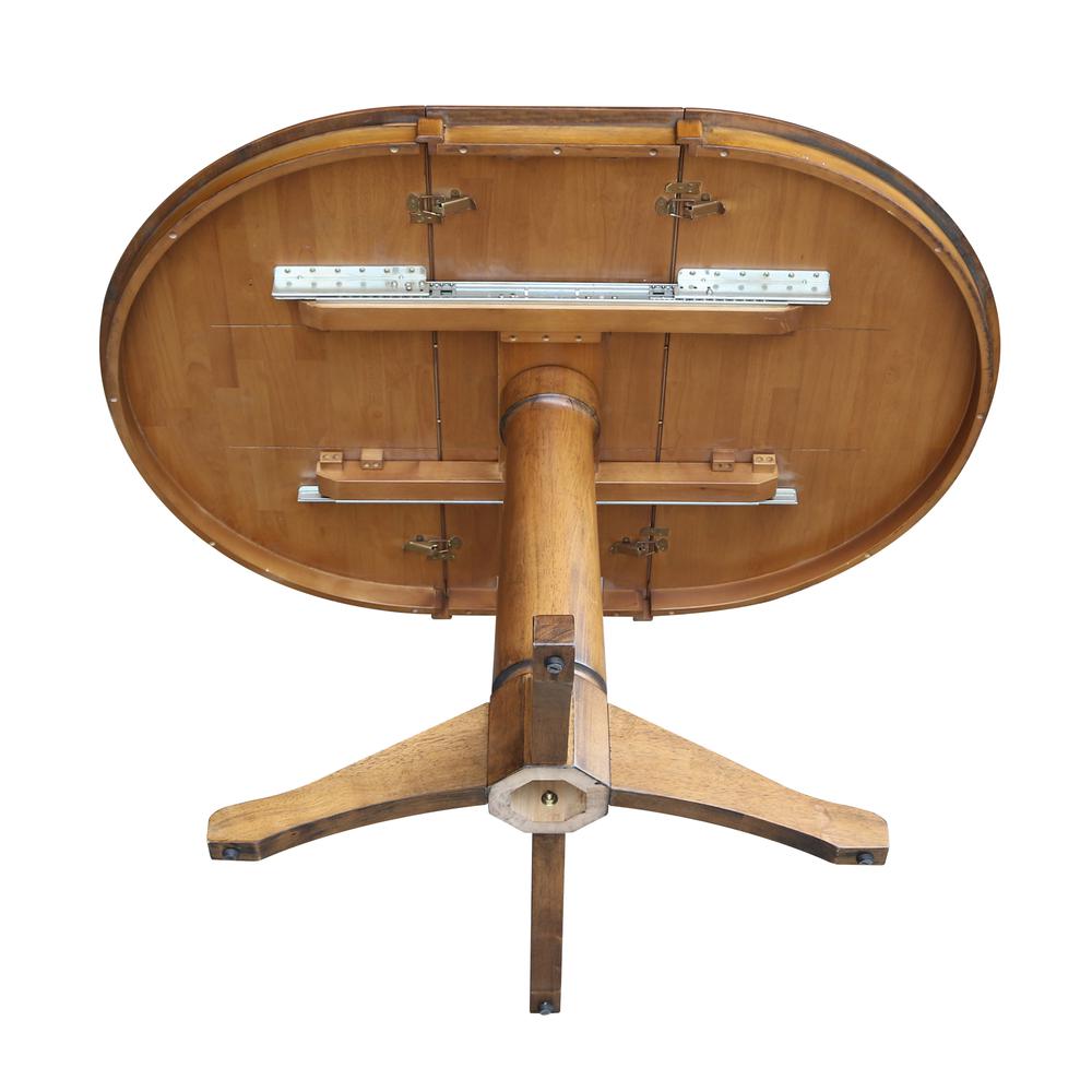 36" Round Top Pedestal Table With 12" Leaf - 28.9"H - Dining Height, Pecan. Picture 42