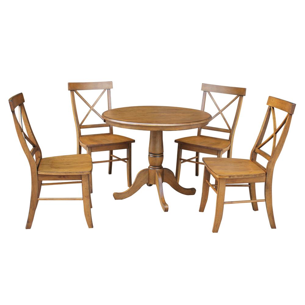 36" Round Top Pedestal Table With 12" Leaf - 28.9"H - Dining Height, Pecan. Picture 82