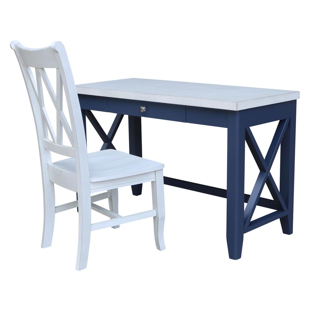 Hampton Desk With Double XX Back Chair in Blue/antiqued chalk. Picture 1