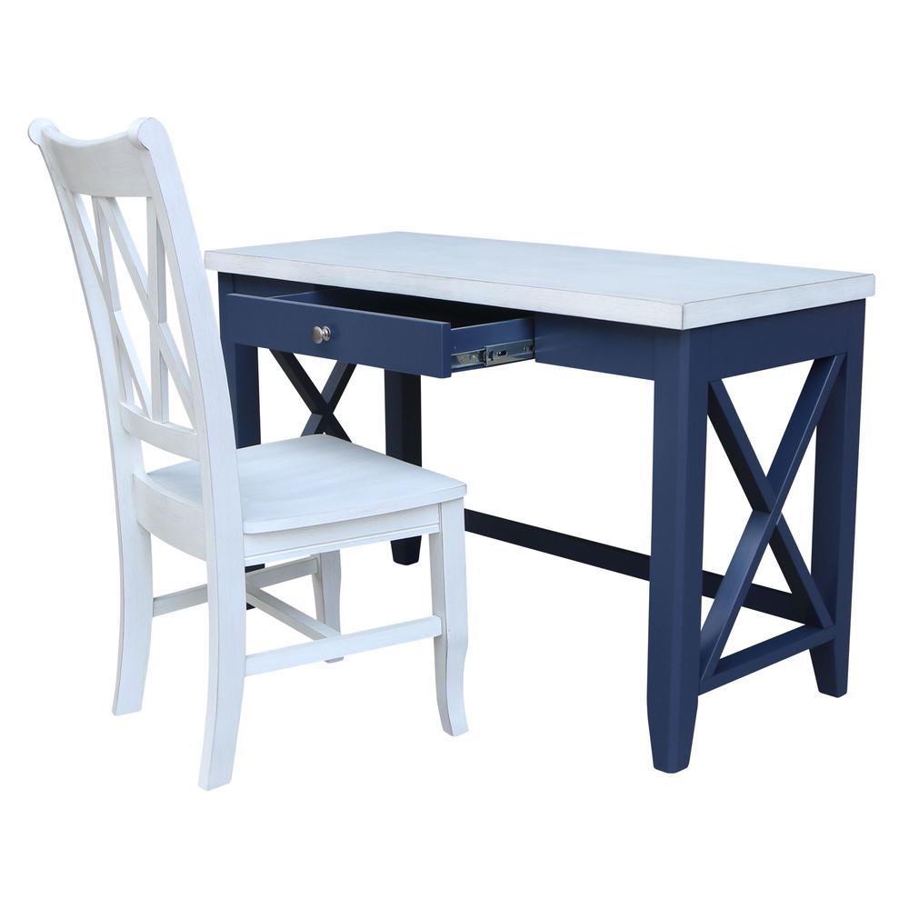 Hampton Desk With Double XX Back Chair in Blue/antiqued chalk. Picture 3