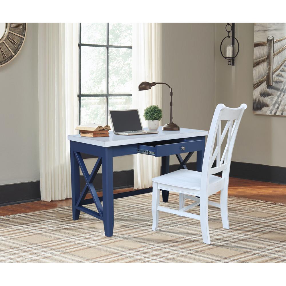 Hampton Desk With Double XX Back Chair in Blue/antiqued chalk. Picture 2