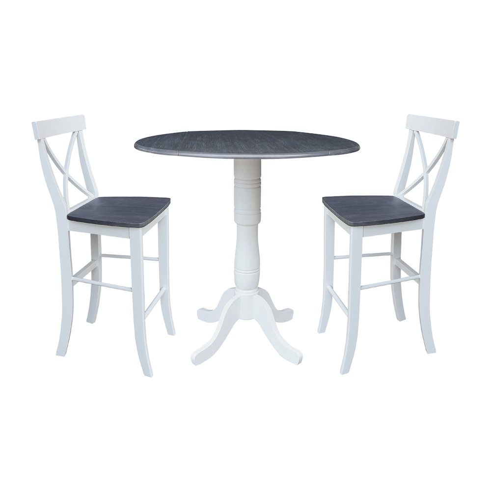 42" Round Pedestal Table with Two Bar Height Stools. Picture 1
