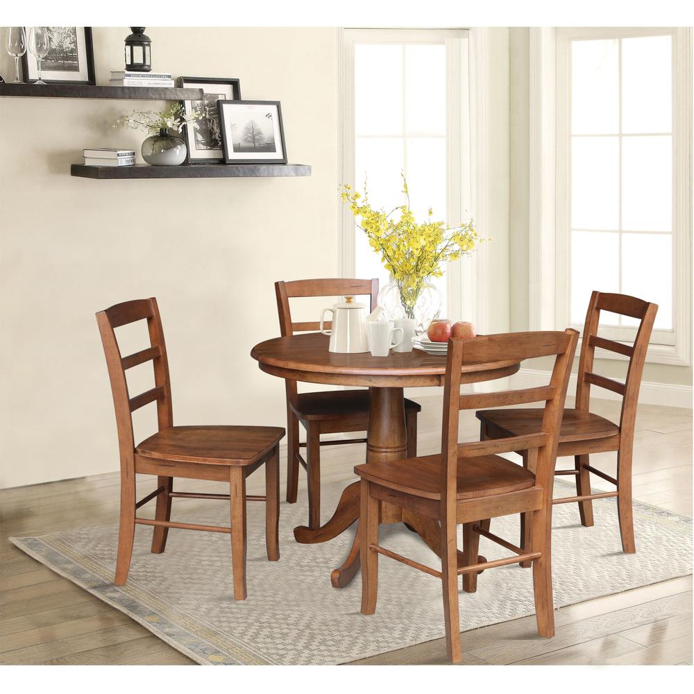 36" Round Top Pedestal Dining Table with 4 Madrid Ladderback Chairs. Picture 1