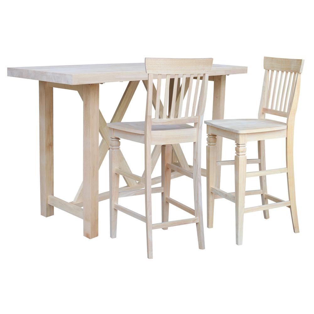 Bar Height Table With 2 Slat Back Bar Stools - 30 in. Seat Height. Picture 1