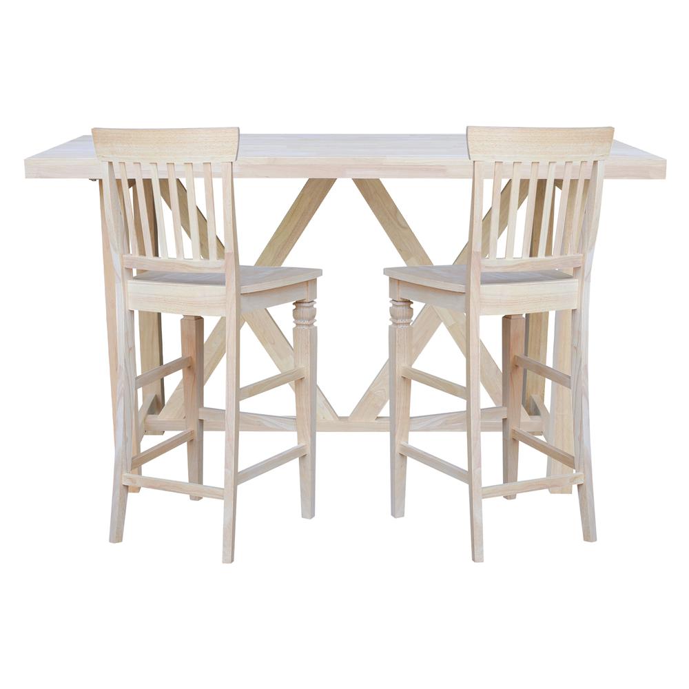 Bar Height Table With 2 Slat Back Bar Stools - 30 in. Seat Height. Picture 2