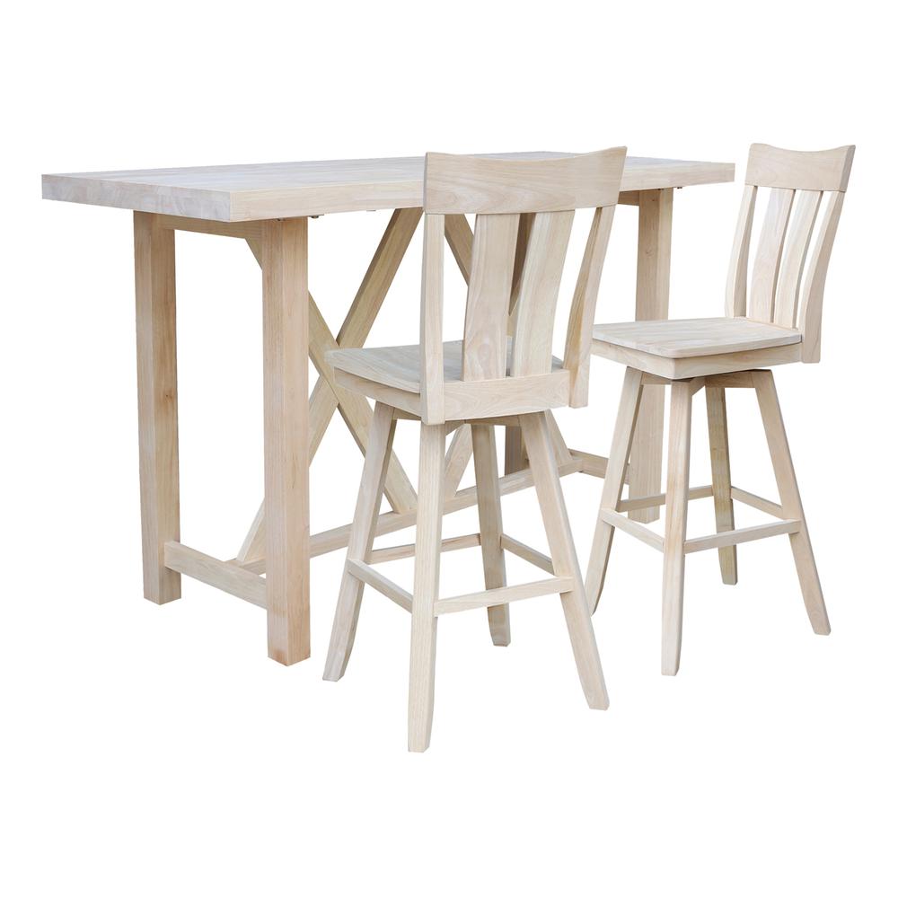 Bar Height Table With 2 Splat Back Swivel Bar Stools - 30 in. Seat Height. Picture 1