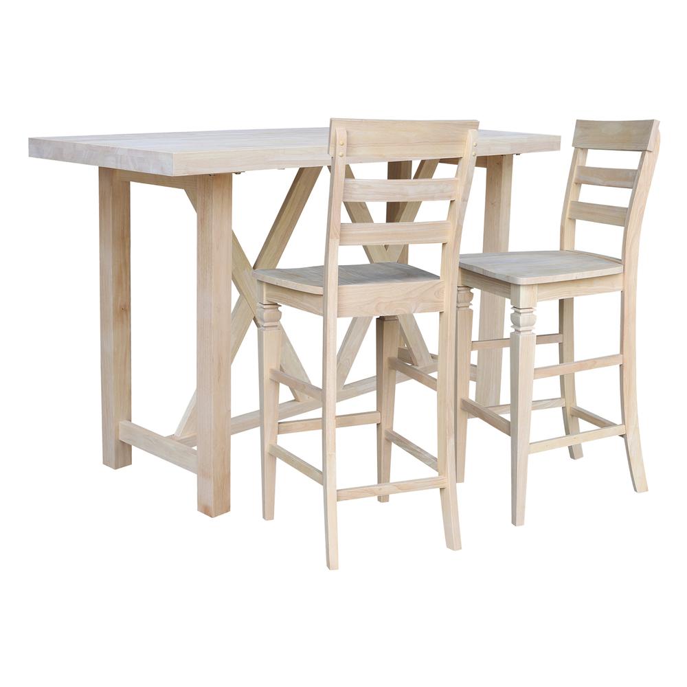 Bar Height Table With 2 Ladder Back Bar Stools - 30 in. Seat Height. Picture 1