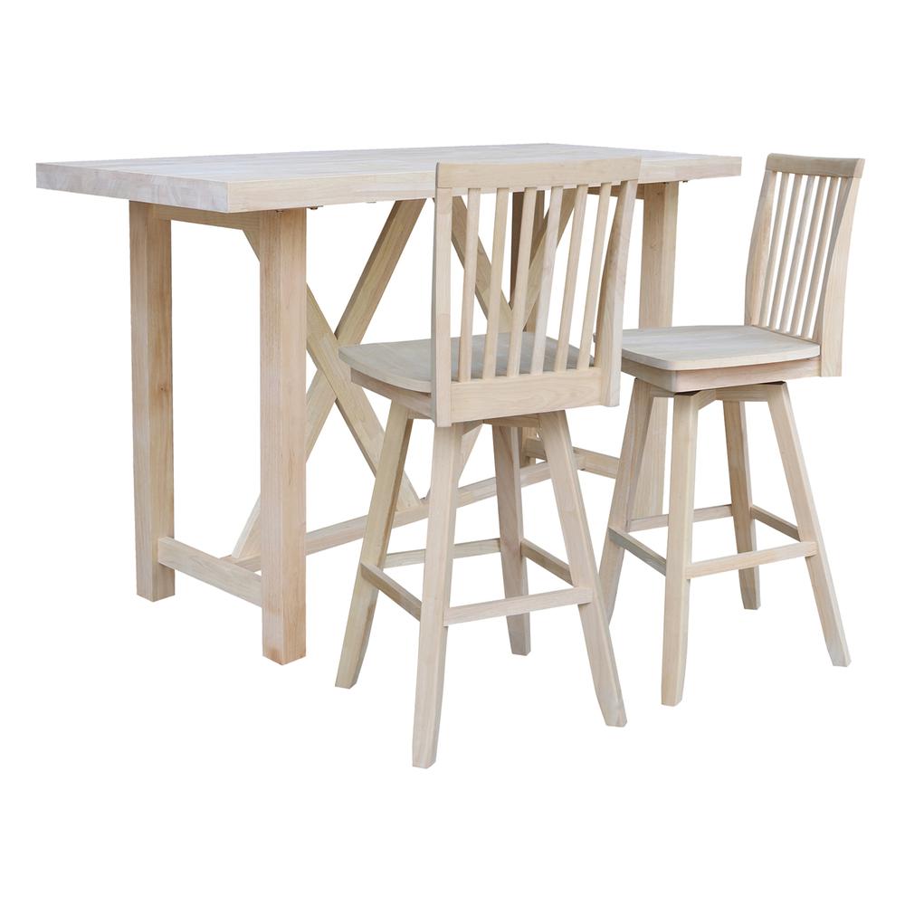 Bar Height Table With 2 Slat Back Swivel Bar Stools - 30 in. Seat Height. Picture 1
