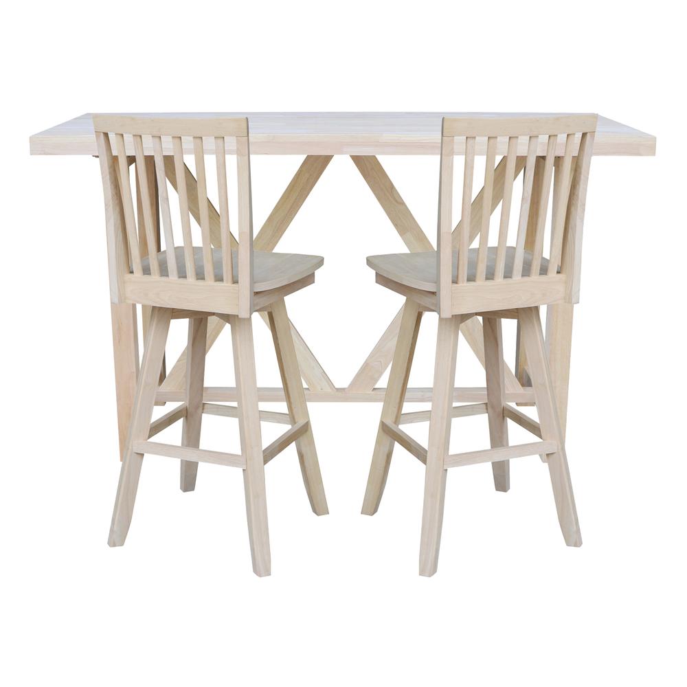 Bar Height Table With 2 Slat Back Swivel Bar Stools - 30 in. Seat Height. Picture 2