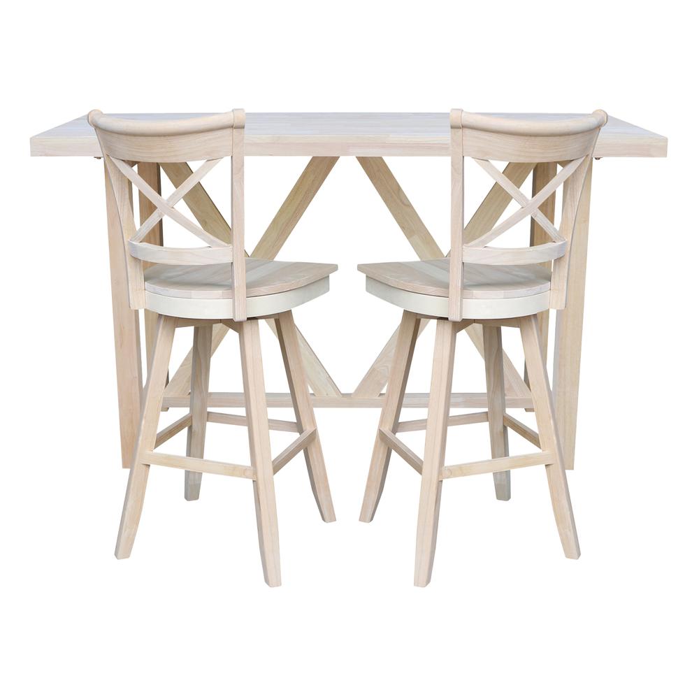 Bar Height Table With 2 Cross Back Swivel Bar Stools - 30 in. Seat Height. Picture 2