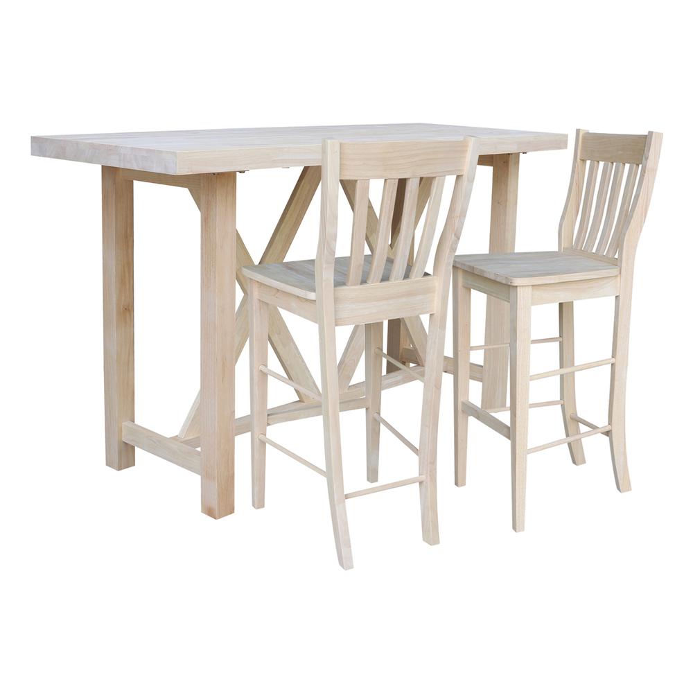 Bar Height Table With 2 Slat Back Bar Stools - 30 in. Seat Height. Picture 1