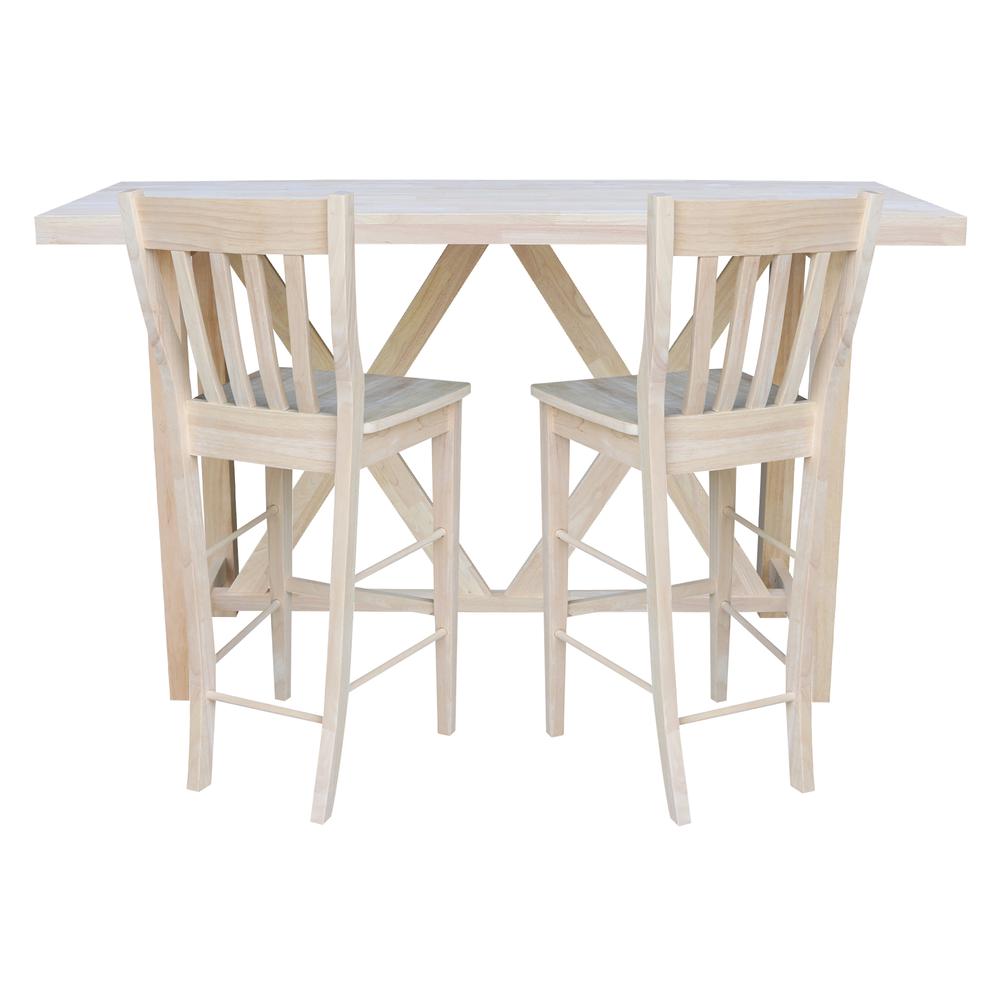 Bar Height Table With 2 Slat Back Bar Stools - 30 in. Seat Height. Picture 2