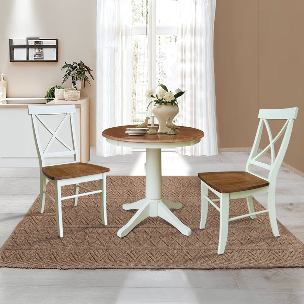 30" Round Top Pedestal Table With 2 X-Back Chairs - Set of 3 Pieces. Picture 4