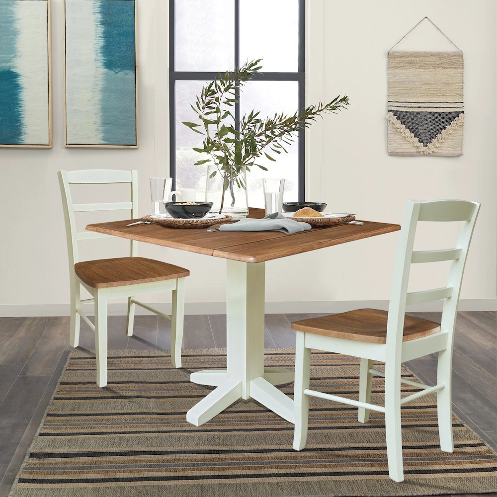 36" Round Drop Leaf Table with Two Dining Chairs. Picture 6