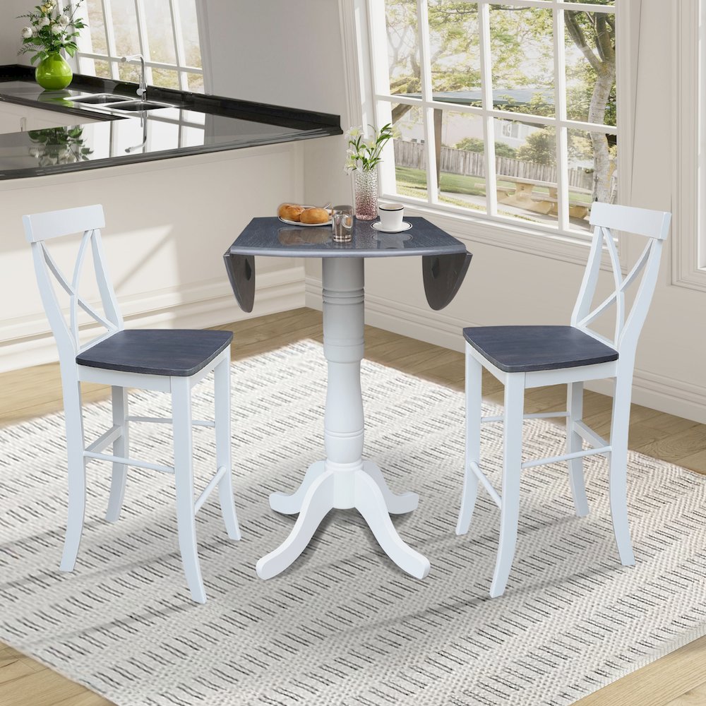 42" Round Pedestal Table with Two Bar Height Stools. Picture 4