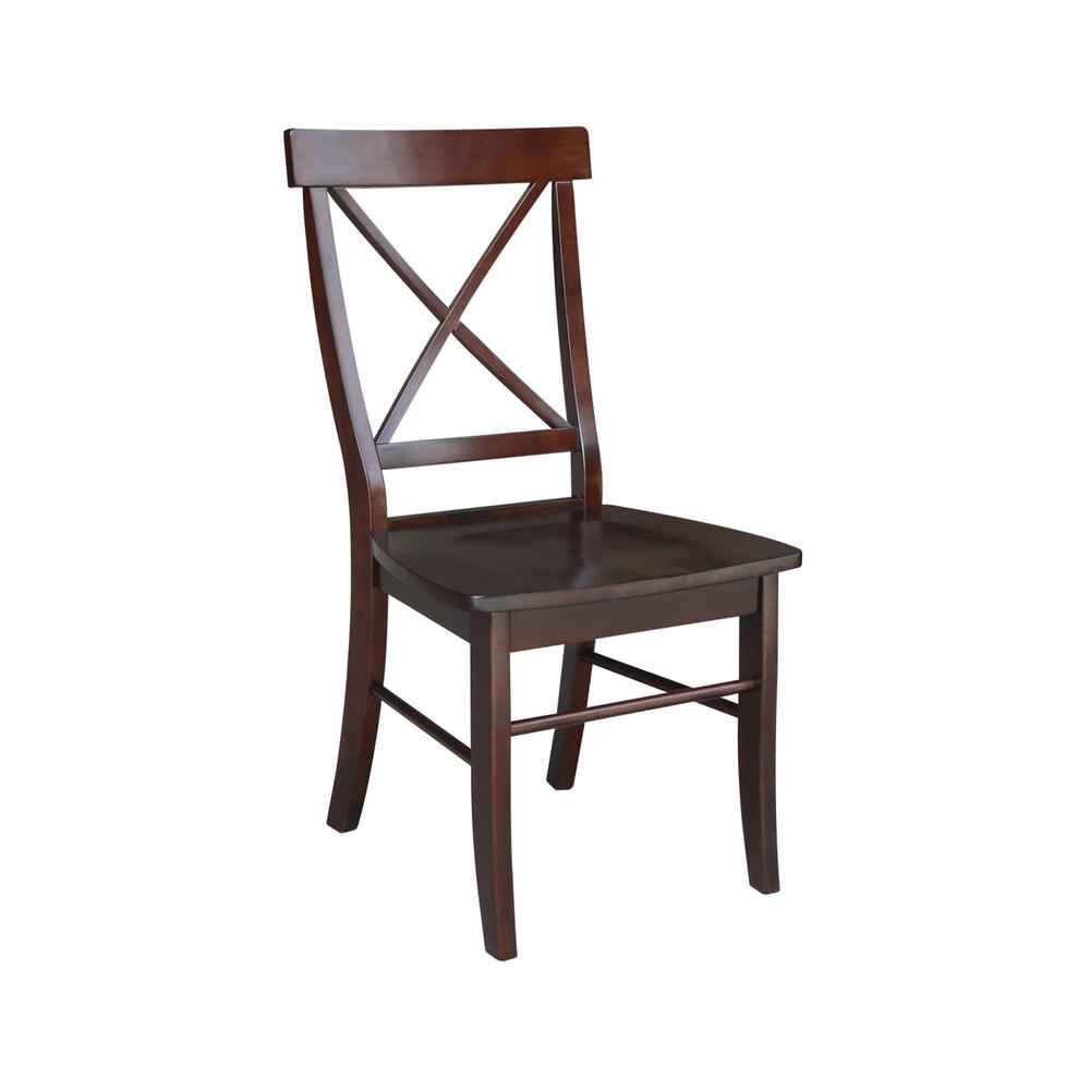 30" Round Top Pedestal Dining Table with 2 X-Back Chairs - 3 Piece Dining Set. Picture 4