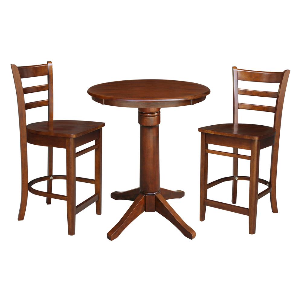 30" Round Pedestal Counter Height Table with 2 Emily Counter Height Stools. Picture 2