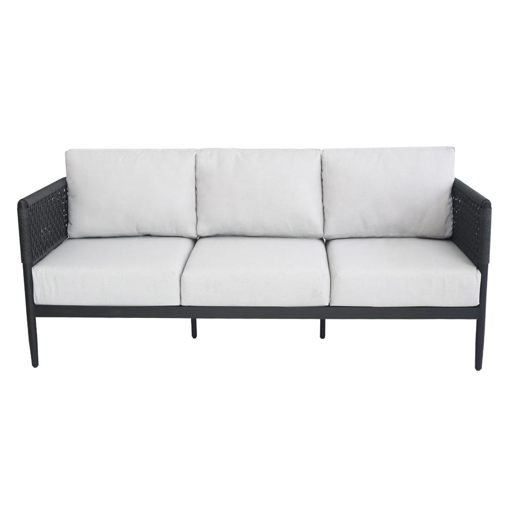 Outdoor Woven Abaca Rope 3 Seater Patio Sofa with Cushions. Picture 3