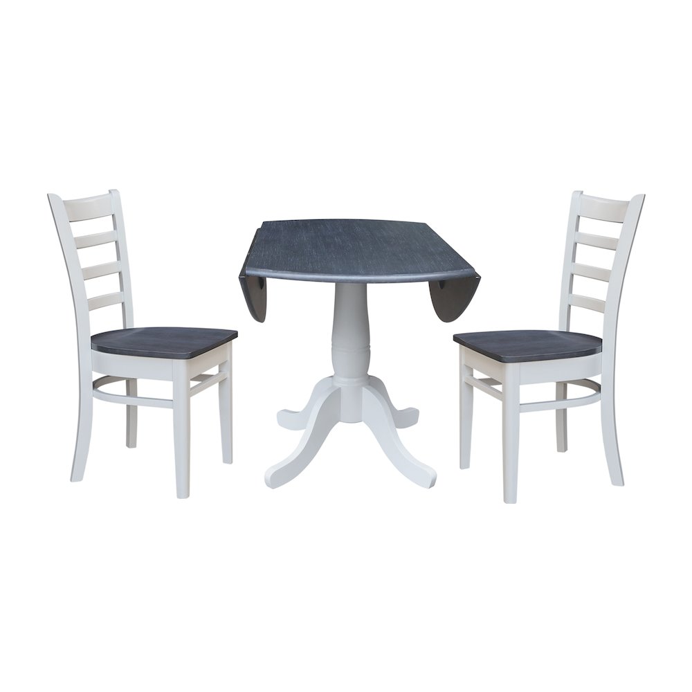 42" Round Top Dual Drop Leaf Pedestal Table with 2 Dining Chairs. Picture 3