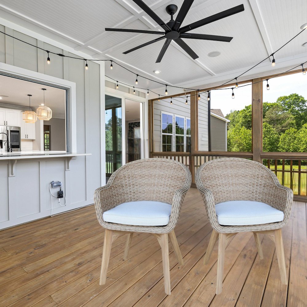 Outdoor Set of Two Wicker Dining Chairs with Cusions, Natural. Picture 9