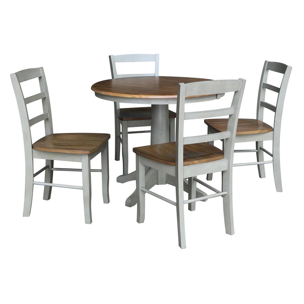 36" Round Top Pedestal Dining Table with 4 Madrid Ladderback Chairs. Picture 2