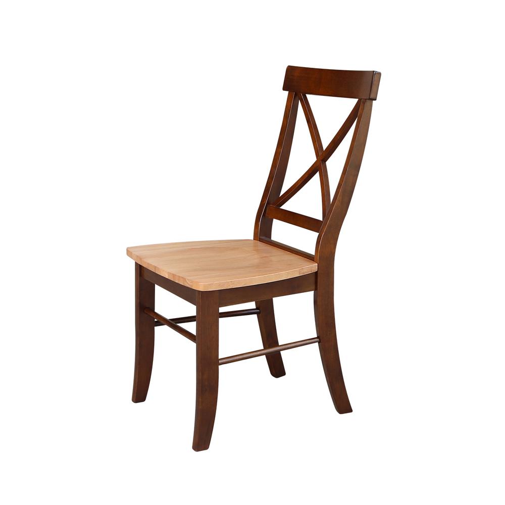 Set of Two X-Back Chairs  with Solid Wood Seats , Cinnamon/Espresso. Picture 5
