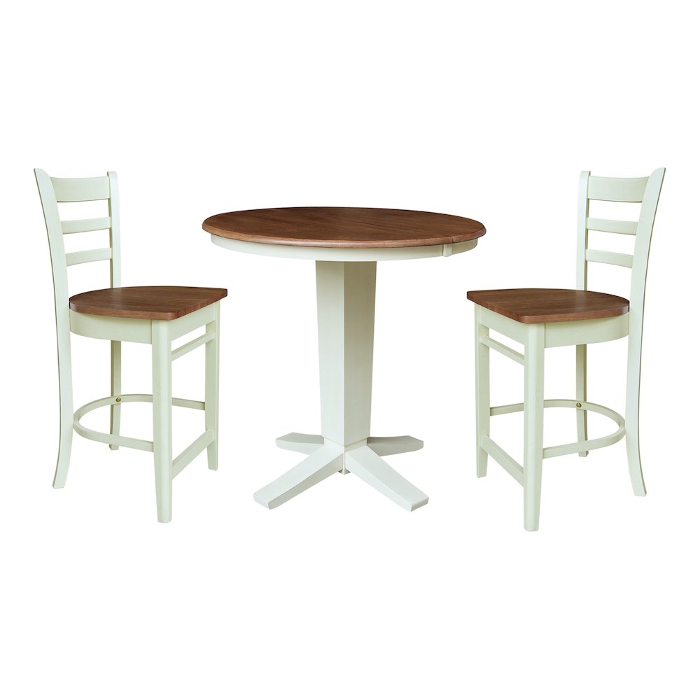36" Solid Wood Round Extension Dining Table with 2 Counter Height Stools. Picture 1