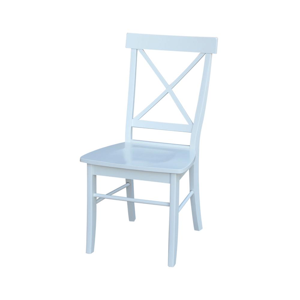 Set of Two X-Back Chairs with Solid Wood Seats , White. Picture 1