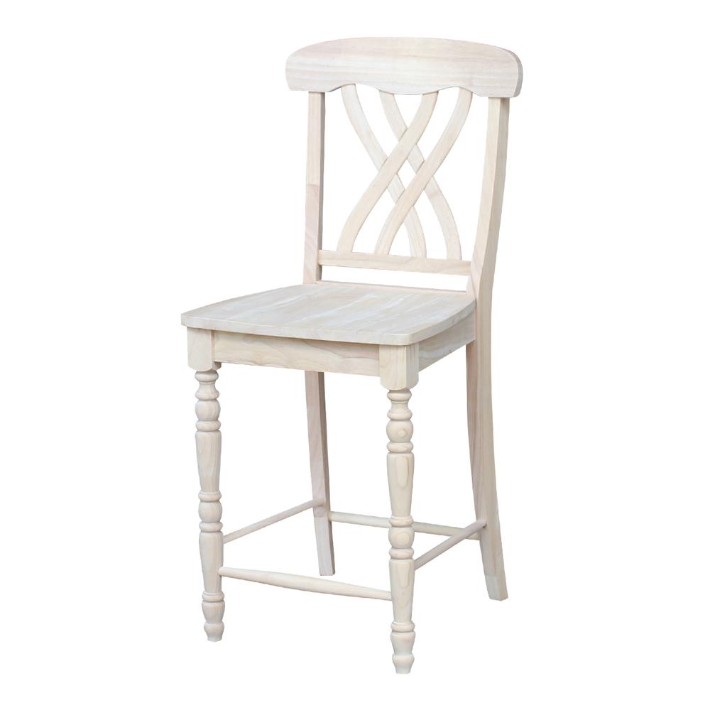 Lattice Counter height Stool - 24" Seat Height, Unfinished. Picture 1