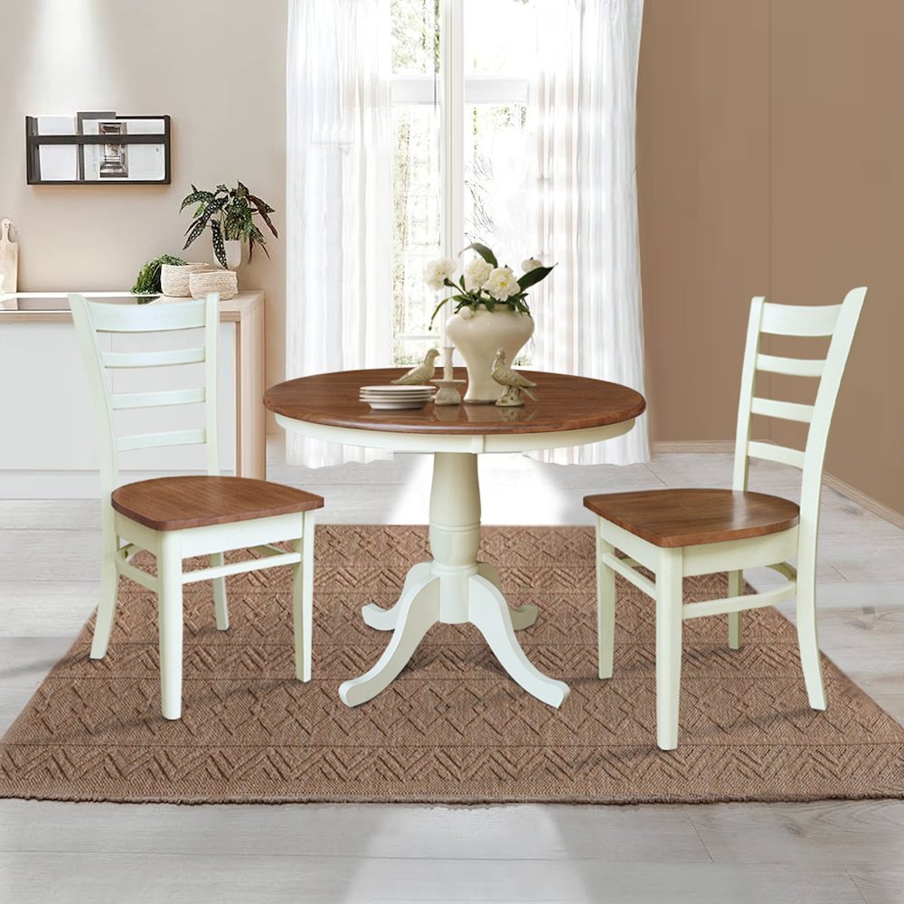 36" Solid Wood Round Top Pedestal Dining Table with 2 Emily Dining Chairs. Picture 4