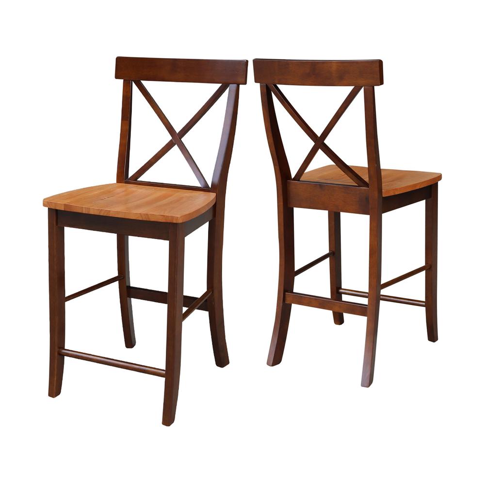 X-Back Counter height Stool - 24" Seat Height, Cinnamon/Espresso. Picture 7