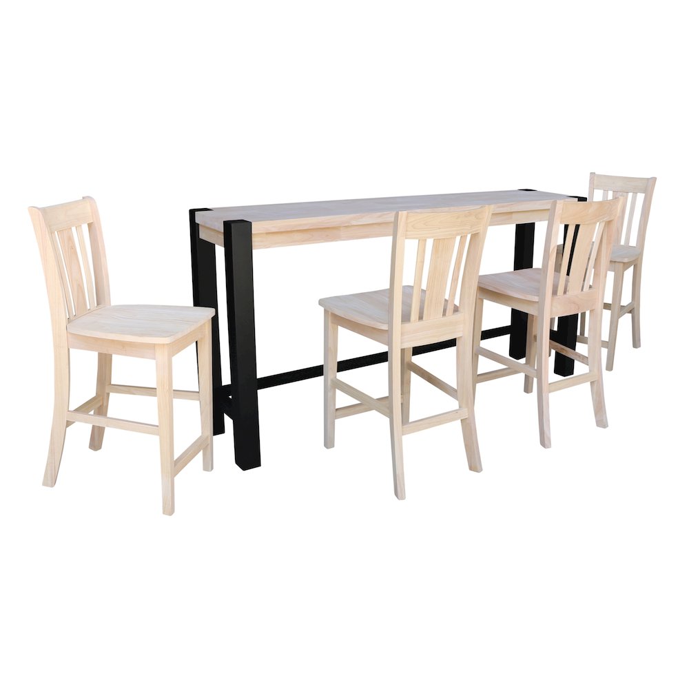 Solid Wood Tall Accent Table with Iron Legs and Four Stools. Picture 1