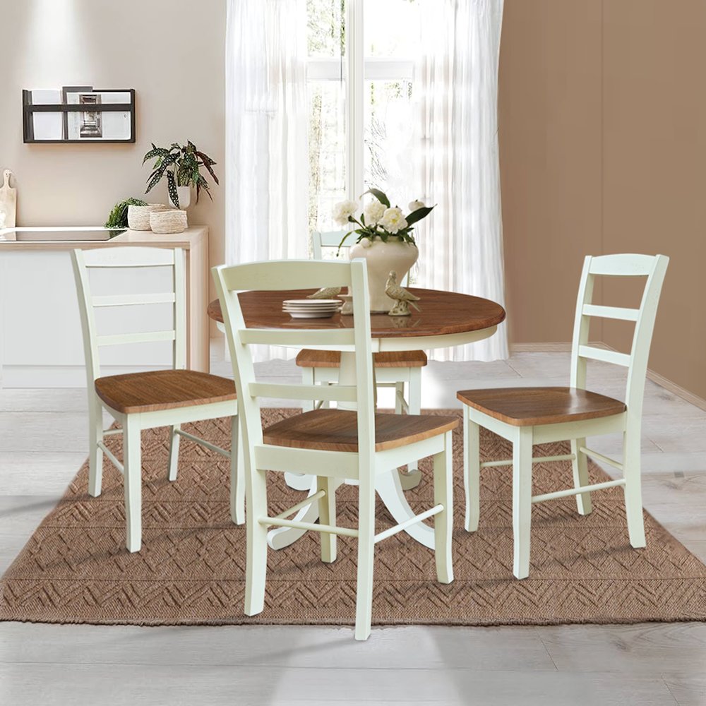 36" Round Pedestal Dining Table with 4 Madrid LadderBack Chairs. Picture 4