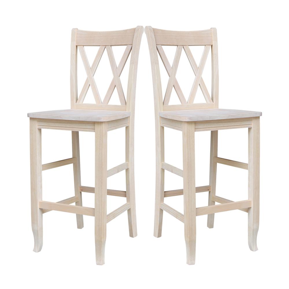 Double X-Back Bar height Stool - 30" Seat Height , Unfinished. Picture 4