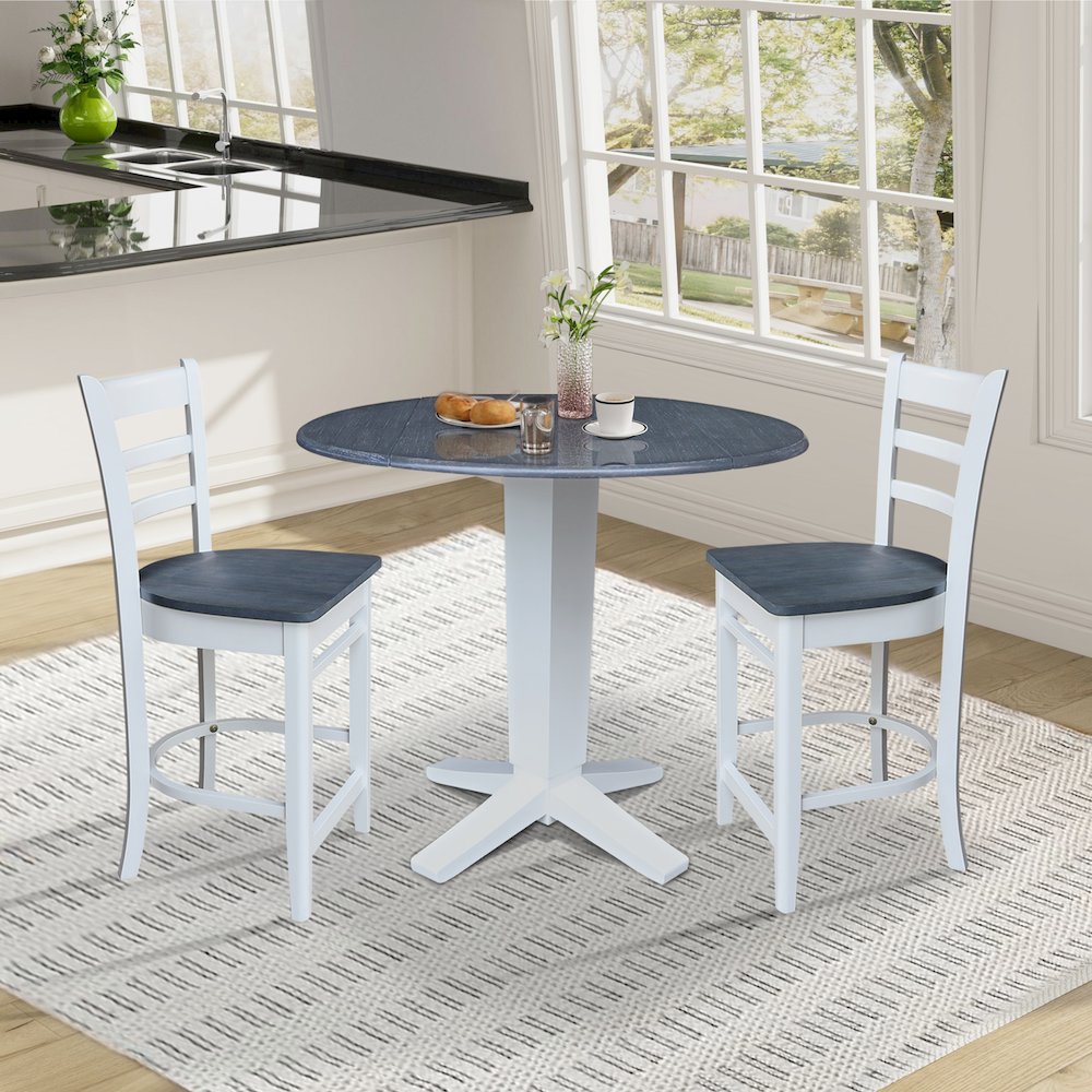 42" Round Drop Leaf Table with Two Stools. Picture 6