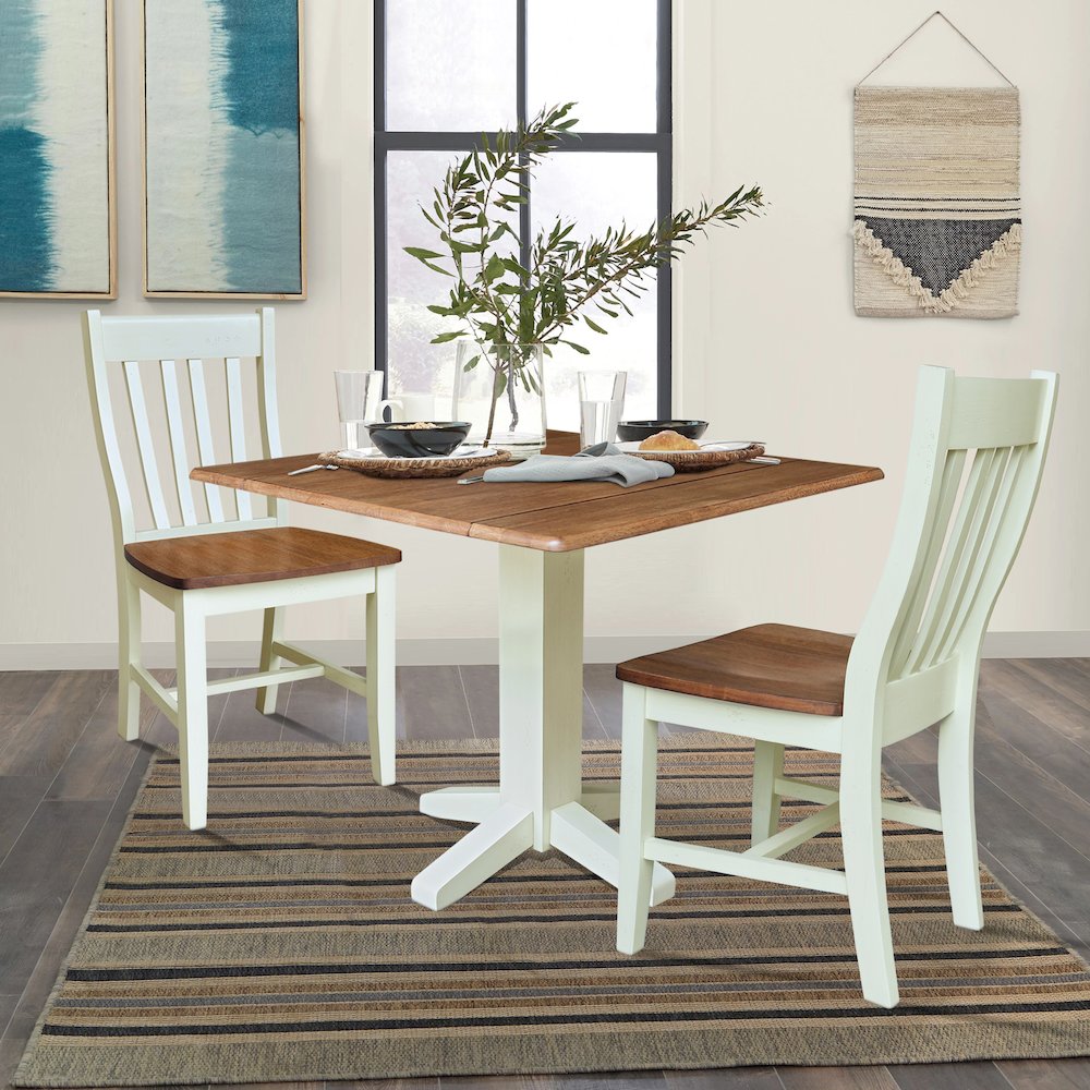 36" Round Drop Leaf Table with Two Dining Chairs. Picture 6