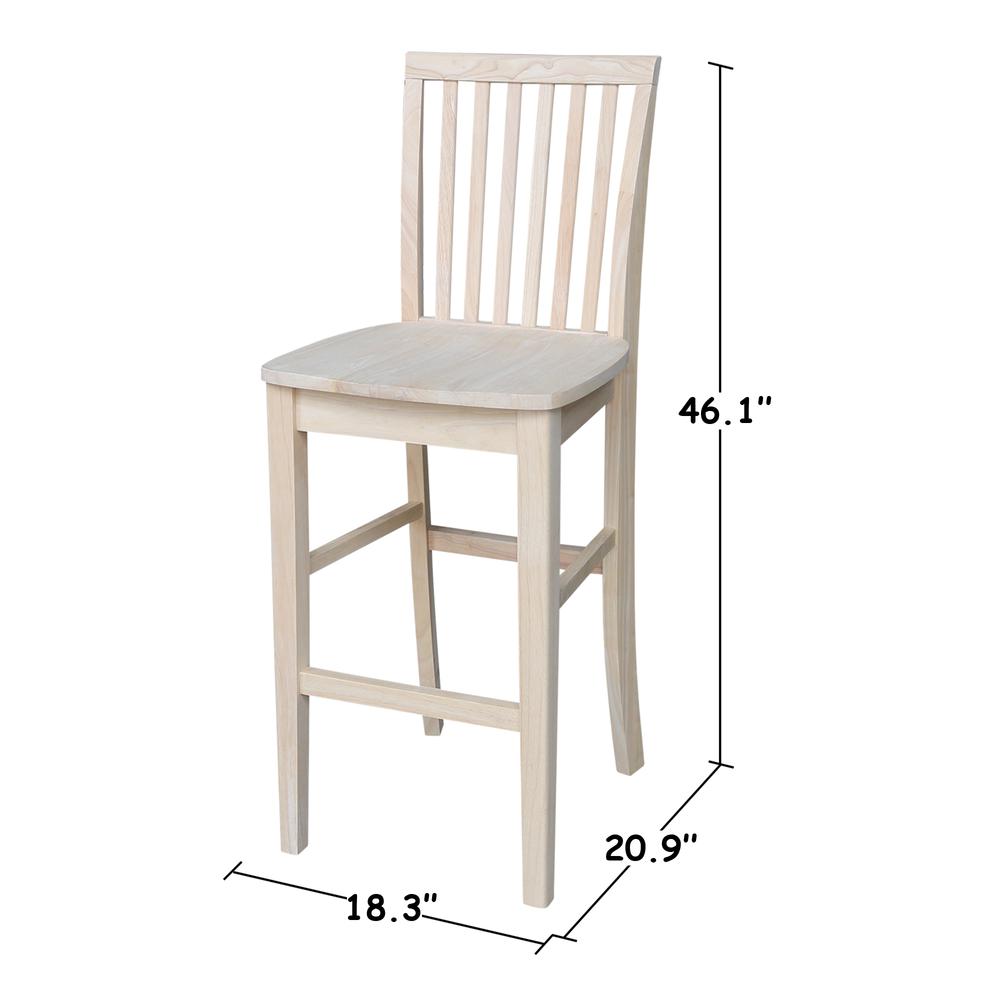 Mission Bar height Stool - 30" Seat Height , Unfinished. Picture 9