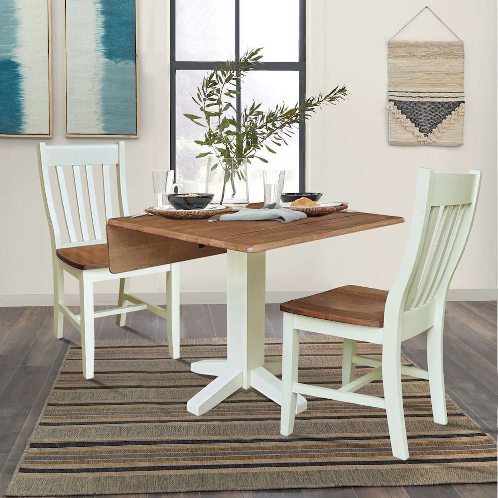 36" Round Drop Leaf Table with Two Dining Chairs. Picture 5