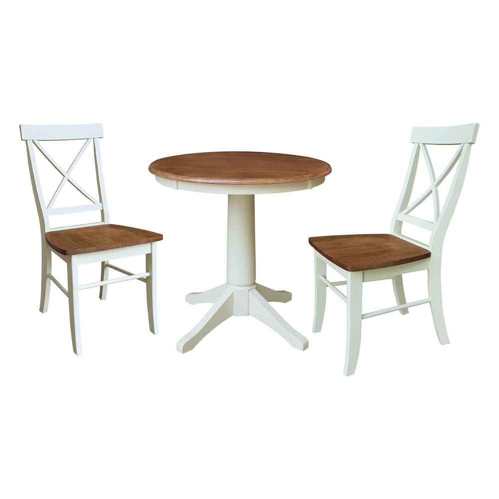 30" Round Top Pedestal Table With 2 X-Back Chairs - Set of 3 Pieces. Picture 1