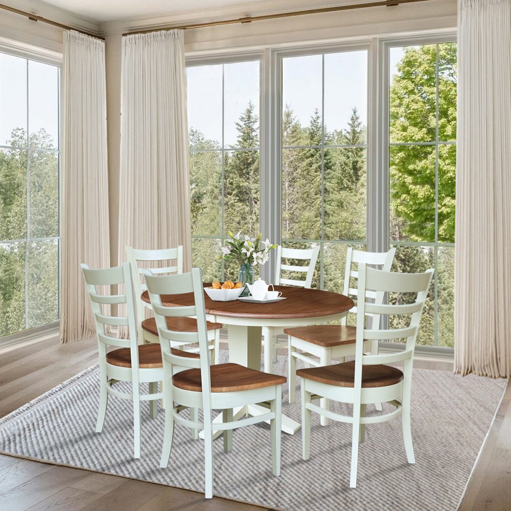 36" Solid Wood Round Extension Dining Table with 6 Dining Chairs. Picture 4