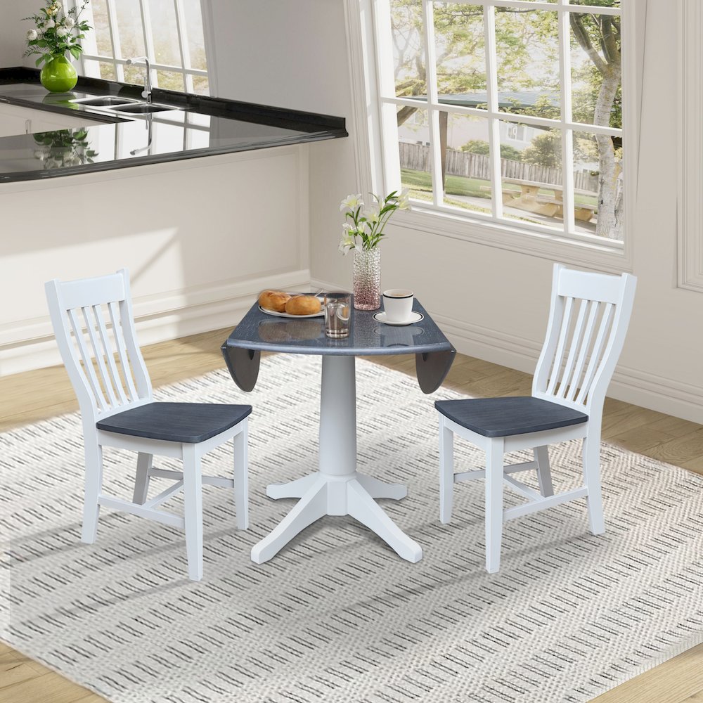 42" Round Top Dual Drop Leaf Pedestal Table with 2 Dining Chairs. Picture 5