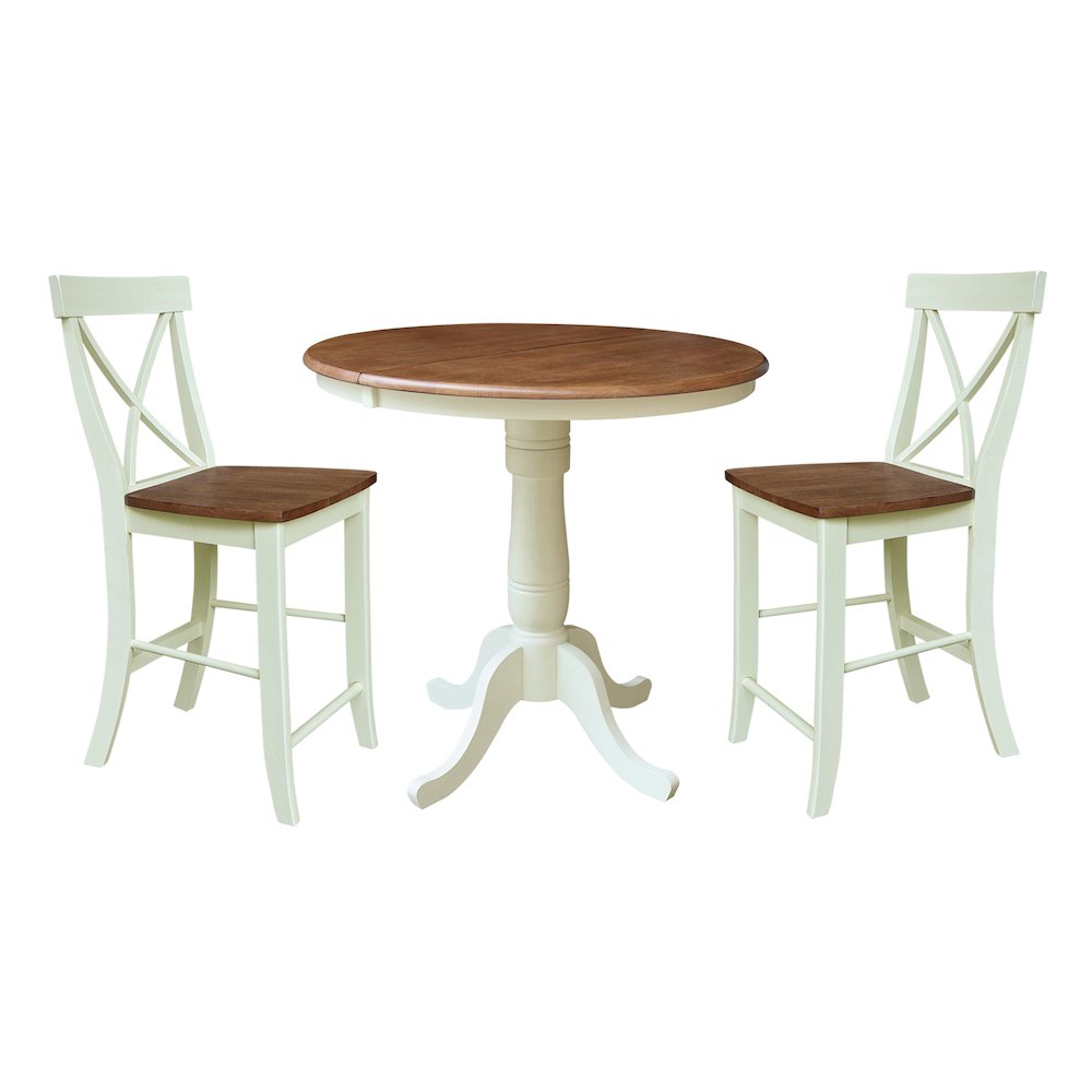 36" Round Extension Dining Table with 2 Counter Height Stools. Picture 1