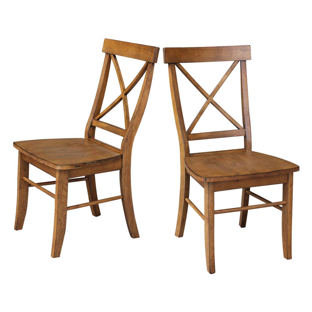Set of Two X-Back Chairs  with Solid Wood Seats , Pecan. Picture 1