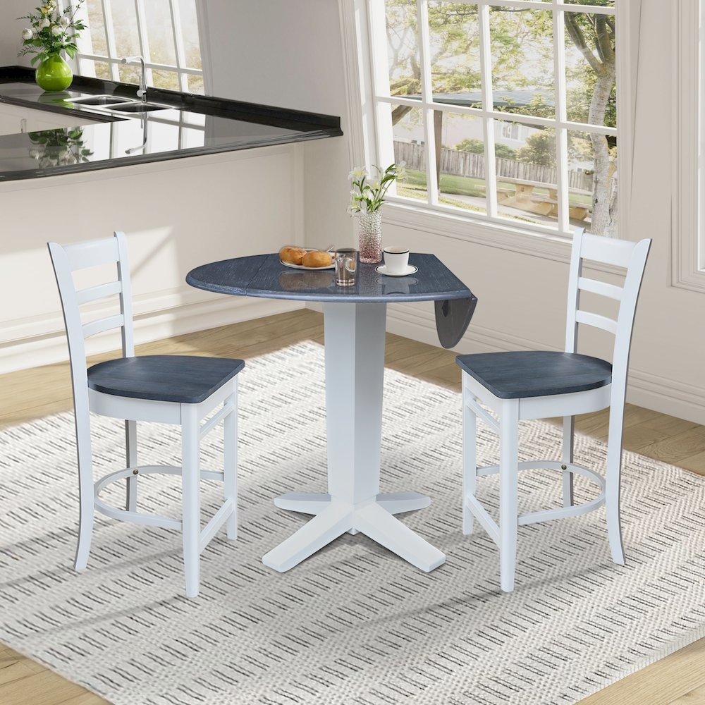 42" Round Drop Leaf Table with Two Stools. Picture 4