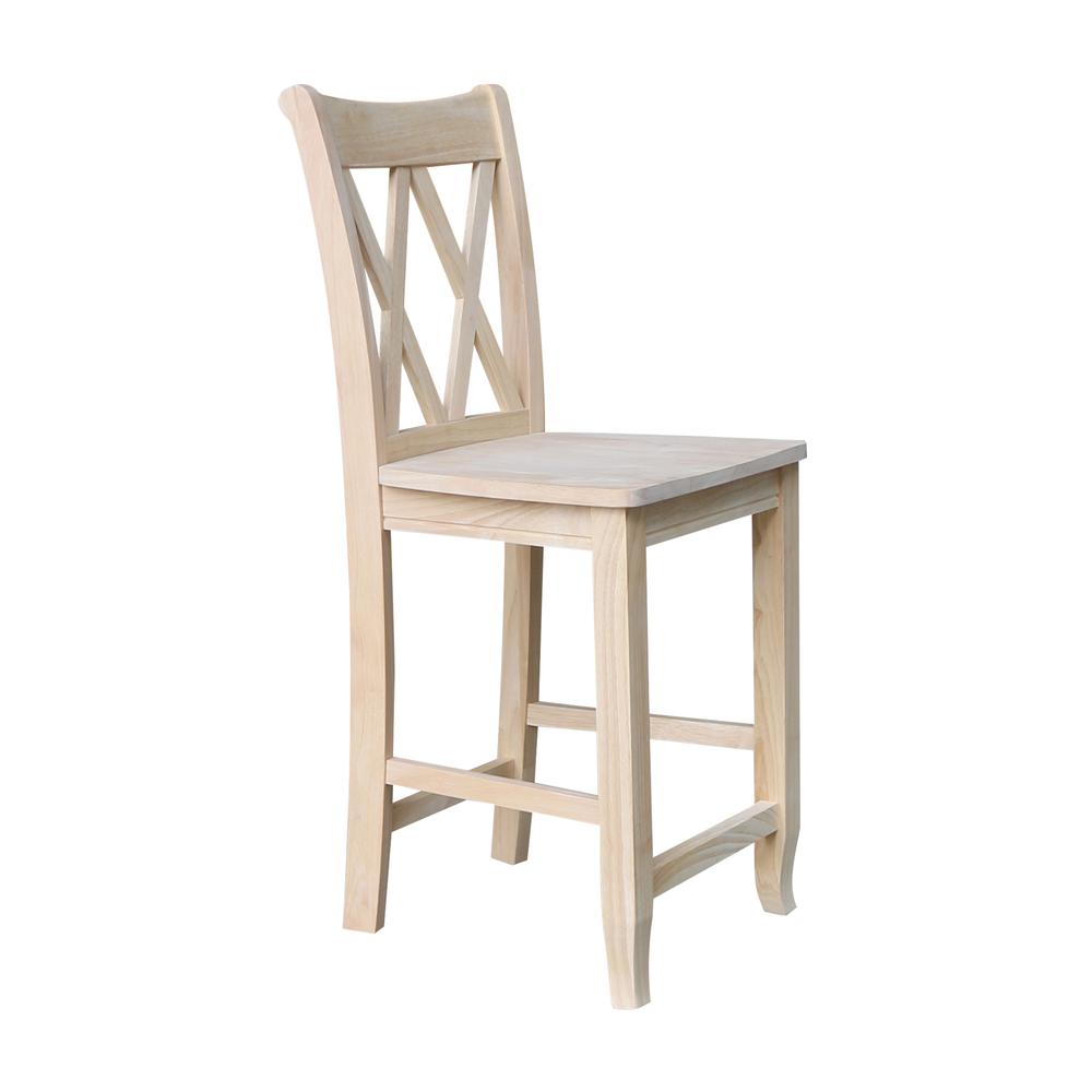 Double X-Back Counter height Stool - 24" Seat Height , Unfinished. Picture 5