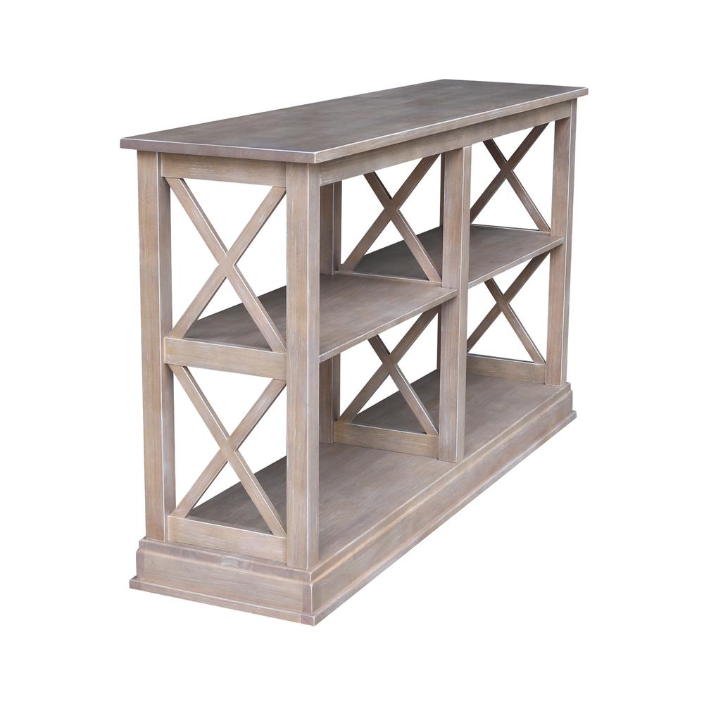 Hampton Sofa Server Table With Shelves, Washed Gray Taupe. Picture 6