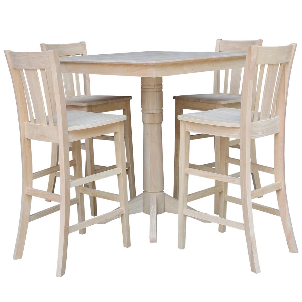 36" x 36" Square Top Pedestal Table With 4 Bar Height Stools (Set of 5). Picture 1