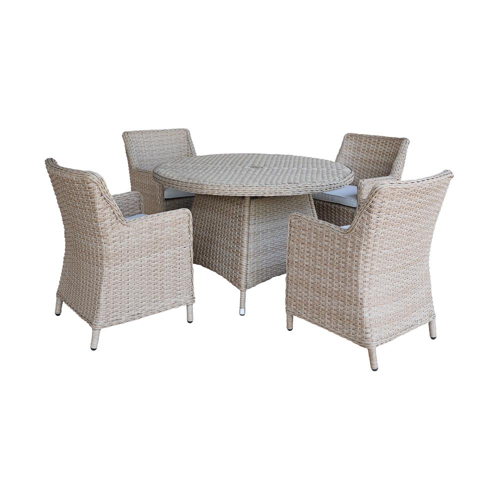 Outdoor 5 Piece Wicker Patio Furniture Set with a Round Table and 4 Chairs. Picture 1